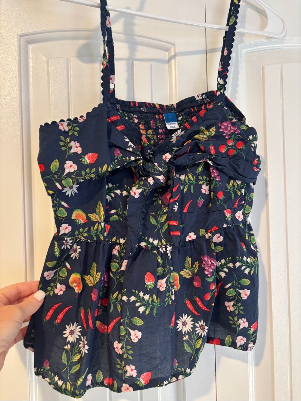 Old Navy Navy Floral & Fruit Tie-Front Camisole